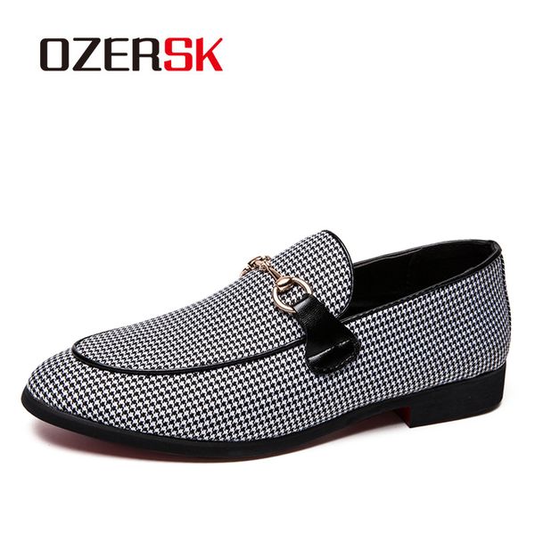 

ozersk brand size 38~47 fashion houndstooth men dress shoes comfortable formal business shoes wedding party shoes, Black