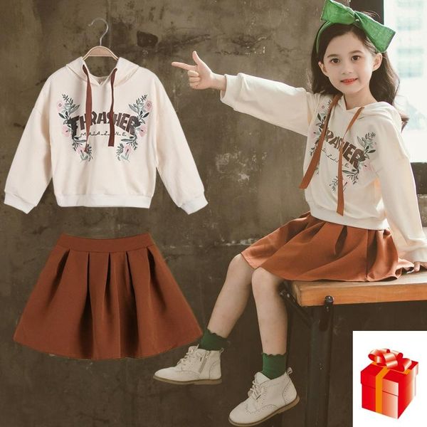 

3 5 7 9 11 years old kids sets baby girls clothing 2020 autumn version of the flower fashion big boy girl long sleeve skirt suit, White