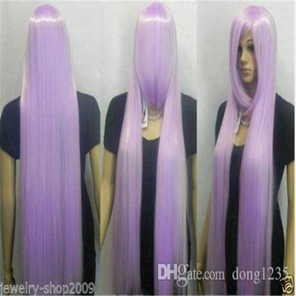 

cosplay long straight slanting bangs light purple wig 100cm, Black