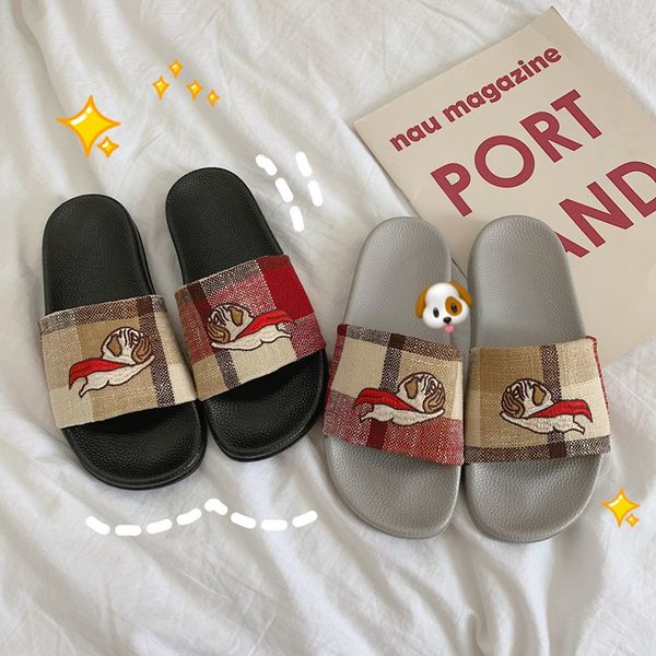 

harajuku dog pug animal women shoes cute cartoon slippers summer rubber sliders outside indoor sandals kawaii slip on shoes, Black