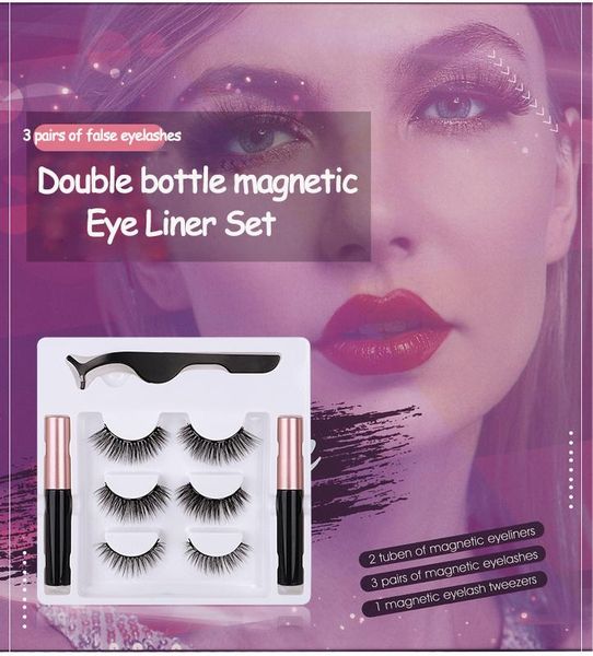 

magnetic eyeliner & magnetic false eyelashes eyelash tweezers 3 pairs of hybrid easy to wear natural simulation 3d mink lashes wholesale