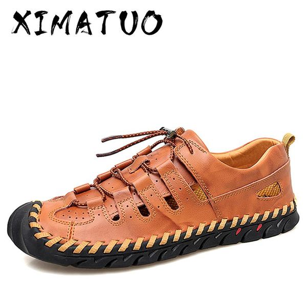 

plus size 48 men sandals quality genuine leather men summer shoes breathable beach sandals hollow casual shoes, Black