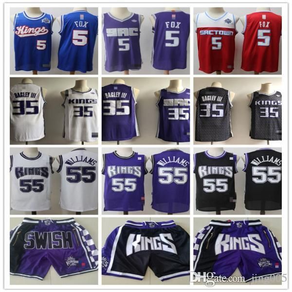 

mens sacramento kings 5 de'aaron fox 35 marvin bagley iii 55 jason williams basketball shorts basketball jersey, Black;red