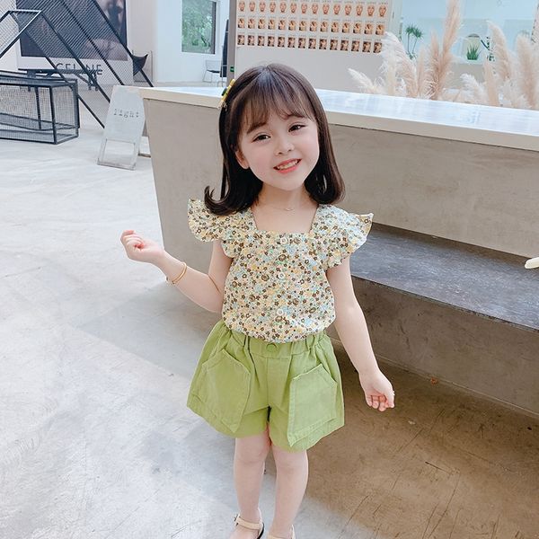 

wear ins trendy girl's sleeveless children's clothing 2020 children's korean style small flying sleeve floral shirt baby&#039, White;black