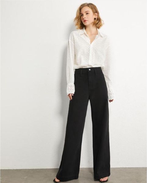 

2020 new spring and autumn fashion casual loose cotton brand female women ladies girls stretch wide leg jeans clothing, Blue