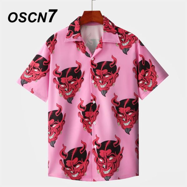 

men's casual shirts oscn7 printed short sleeve shirt men street 2021 hawaii beach oversize women fashion harujuku for mx015, White;black
