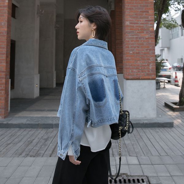 

2020 korean spring new simple fashion fake pocket loose long sleeve denim short coat short coat women's n237, Black;brown