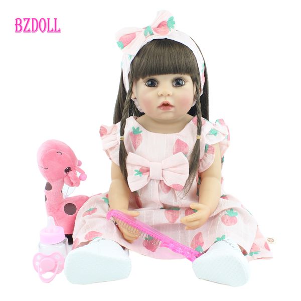 

55cm full silicone reborn baby doll toy vinyl newborn babies dress up princess girl bebe fashion birthday gift accompanying toy t200712, White