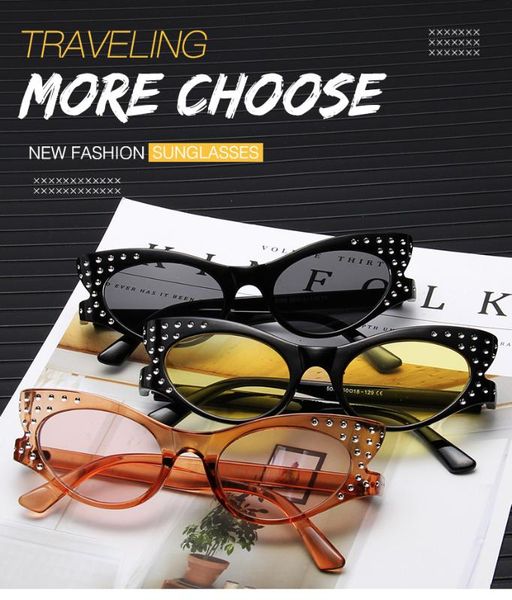 

2020 new cateye diamond sunglasses women retro cat eye brand designer sunglasses women luxury vintage oculos feminino, White;black