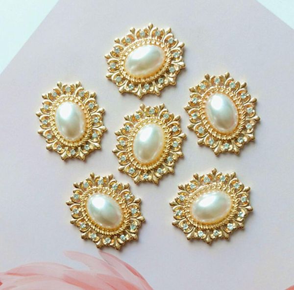 20pcs 23 * 28mm Scrapbooking Craft Çanta Ayakkabı Mobil telefon kılıfı Yeni Gelin Dekor için Alaşım Pearl Rhinestone Kristal Bir Oval Toka Boncuk