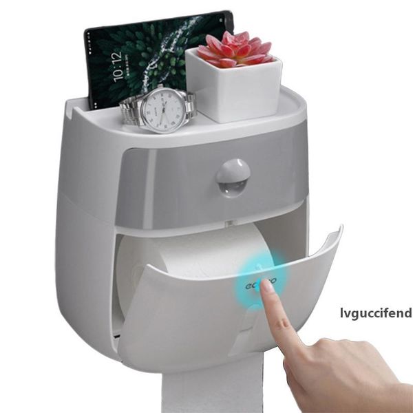 

bathroom waterproof tissue box plastic toilet paper holder wall mounted storage box double layer napkin dispenser organizer rack t200425