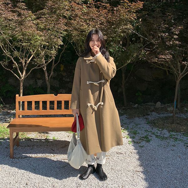 

casual fashion winter fashion wool coats long pockets wool blend coat and jacket solid loose patchwork elegant coat femenino, Black