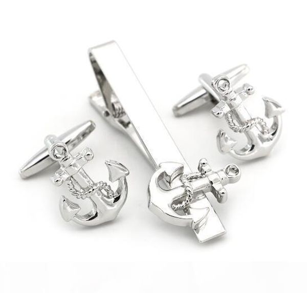 

10sets много silver классический vintage cufflinkstie клип set корабль якорь запонки галстук клип tie pin bar set мужские украшения sh190925