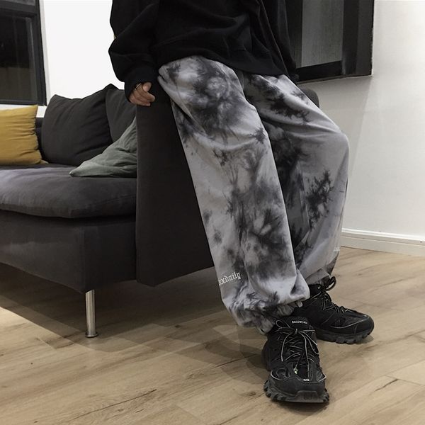 

women's pants & capris harajuku cargo woman and man fashion streetwear letter embroidery modis tie dye trousers pantalones, Black;white