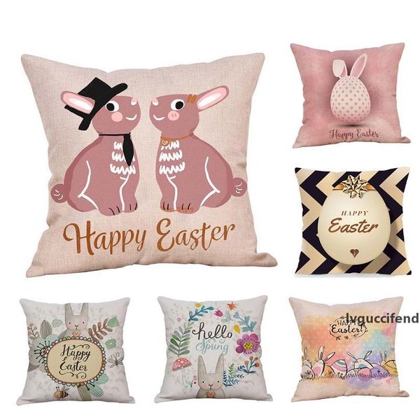 

bunny pillowcase 44x44cm happy easter decorations for home easter rabbit eggs pattern pillow cover wedding party supplies