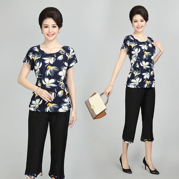 

aww5t women's short-sleeved cropped pants two-piece suit for 40-50-year-old elderly women women's short-sleeved and t-shirt t-shir, Gray