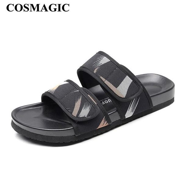 

cosmagic 2020 fashion men beach outside slippers summer camouflage hook loop non-slip quick drying slide shoe high quality, Black