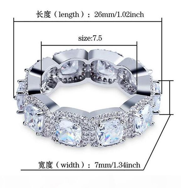 

d mens silver eternity cz diamonds bling bling ring simulated diamonds hip hop rings cubic zirconia micro pave jewelry, Golden;silver