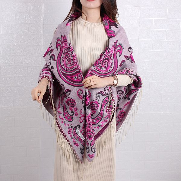 

rose cashew big season thickened women's dual-purpose cashmere shawl square towel shawl big square towel, Blue;gray