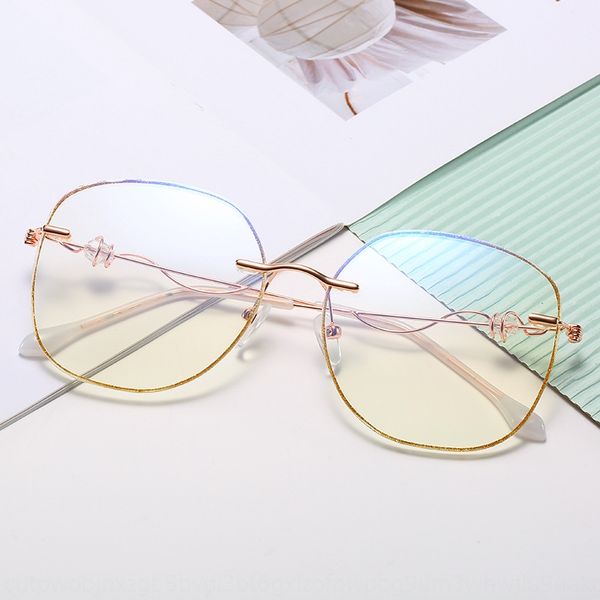 

new irregular frameless trimming pearl glasses women's crystal glitter pearl border blue light plain glasses, Silver