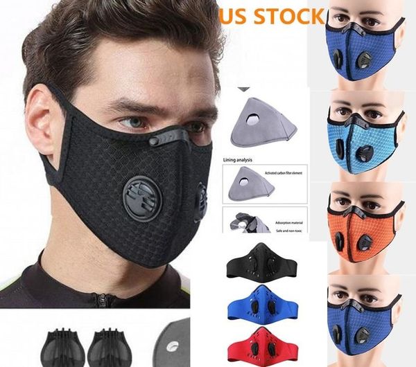 

us stock cycling face mask activated carbon with filter pm2.5 5 layers sport running training mtb road bike protection dust designer mask, Black