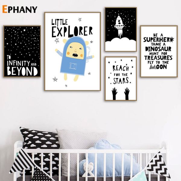 

детские детские wall art холст печати плакатов мультфильм ракетно астронавт картина нордик украшения картина kid мальчик декор bedroom