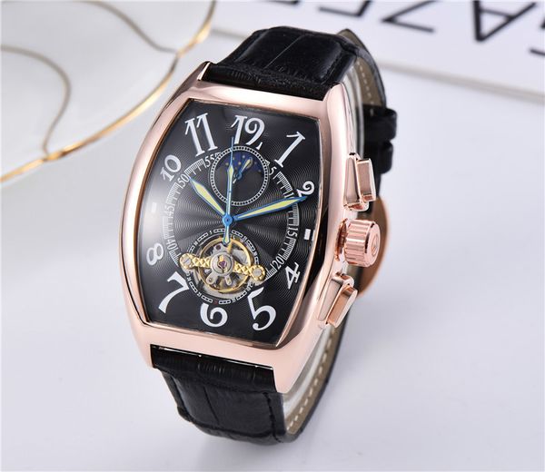 

new mens mechanical watch barrel automatic winding fashion business calendar diving watch leather strap automatic date gold dial new watches