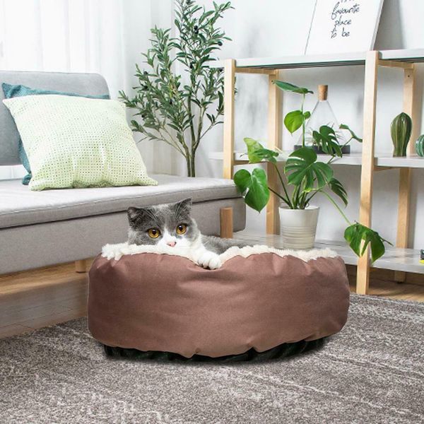

hobbyzoo sleeping pet bed dog cat cushion house soft nest mat round brown