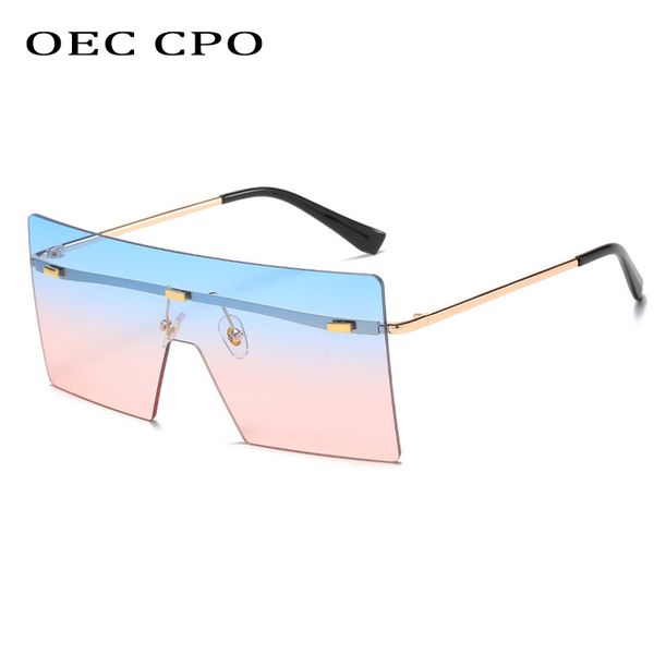 

fashion rimless sunglasses women oversized flat one piece sun glasses female rivets blue pink shades eyeglasses uv400 oculos, White;black