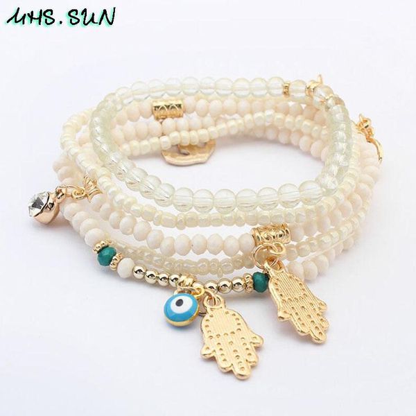 

mhs.sun fashion pearl beads bracelets bangles bohemia style european women girls layered bracelets bangles charm jewelry gift, Black