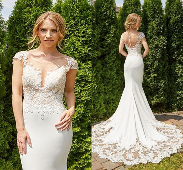 

2021 mermaid wedding dress backless o-neck sleeveless lace stain wedding gown bridal gowns white ivory dress robe de mairee