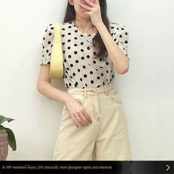 

5cgng j6001 корейский топ стиль пуловеры дизайн чувство французская полька нишу точка пуловеры рубашка слегка прозрачный thinshaped короткий, White