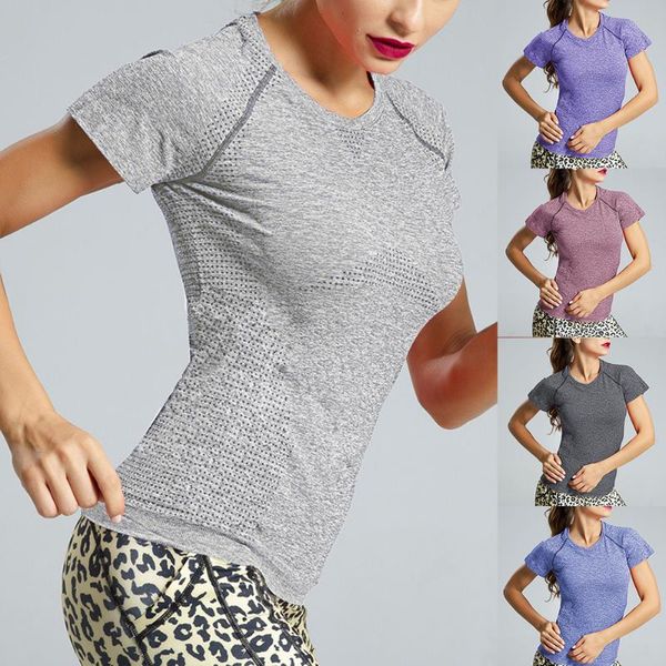 

ladies sports short sleeve skinny quick-dry running fitness seamless yoga wear breathing t-shirt, White;red