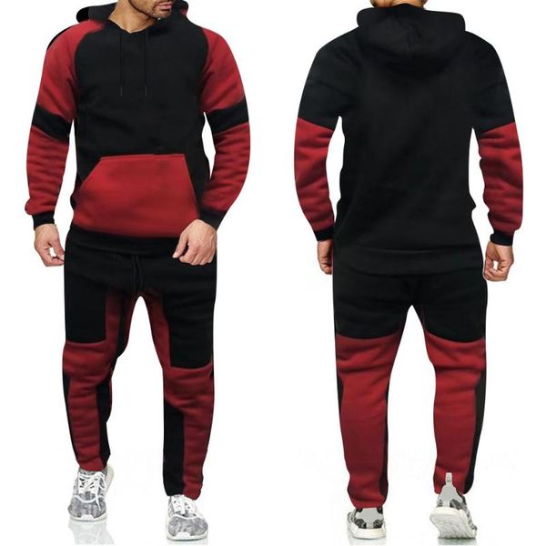 

2020 new sportswear plus-sized menswear contrast sweater hooded set 2 pieces men's zipper fashion brand casual coat two, Gray