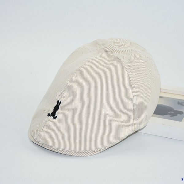 

male and female children's beret beret vertical stripe cotton rabbit embroidered cap children's sun hat, Blue;gray