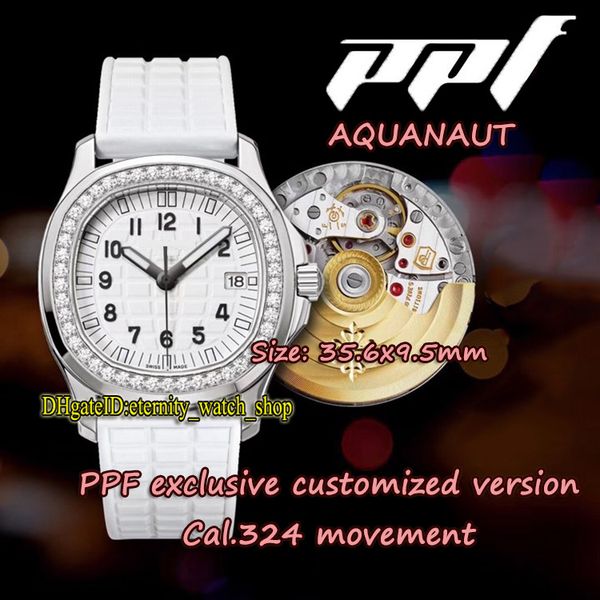 

version ppf 5067a-024 cal.324 s c automatic woman watches white dial diamond inlay case iced out sport lady watches eternity 5068 5067, Slivery;brown