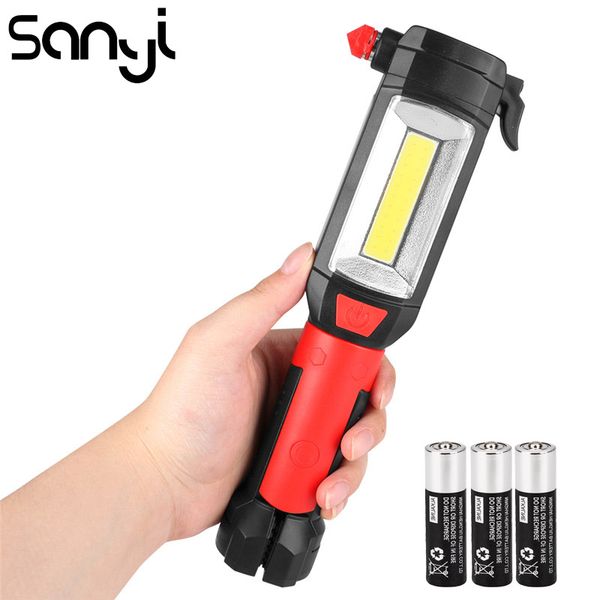 

flashlights torches sanyi magnetic hanging hook portable lamp power by 3* battery torch 2 modes emergency working lighting 3800 lumen