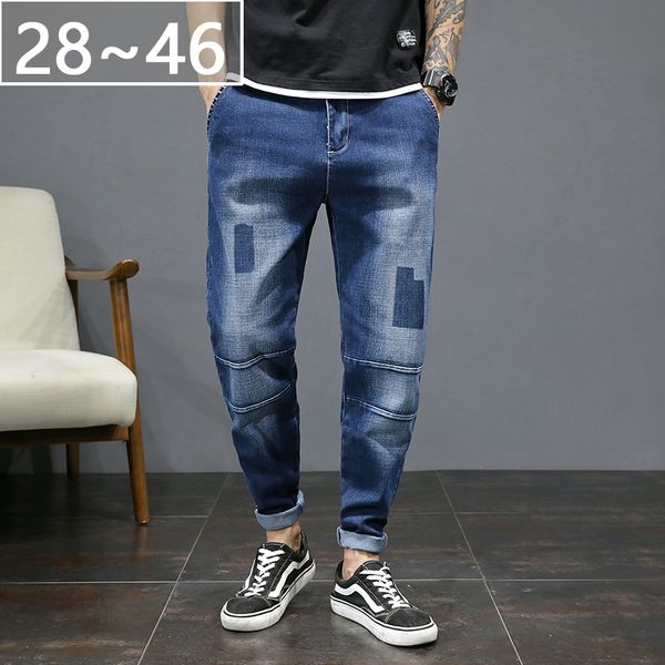 

korean trousers jogging street sports mens jeans men's blue nine pants casual cotton soft large size 44 46 men straight pants