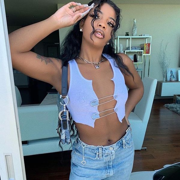 

women's pothole open chest personalized metal vest pin vest pin decorative navel sleeveless 2037, Camo