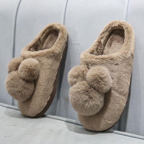 

2020 new couple slippers shoes men keep warm plush snow man indoor slippers non-slip slides cartoon lovers flip flops, Black