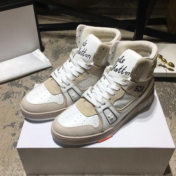 

trainker sneaker boot mens shoes autumn and winter breathable soft footwears luxury plus size lace -up high men shoes with origin box