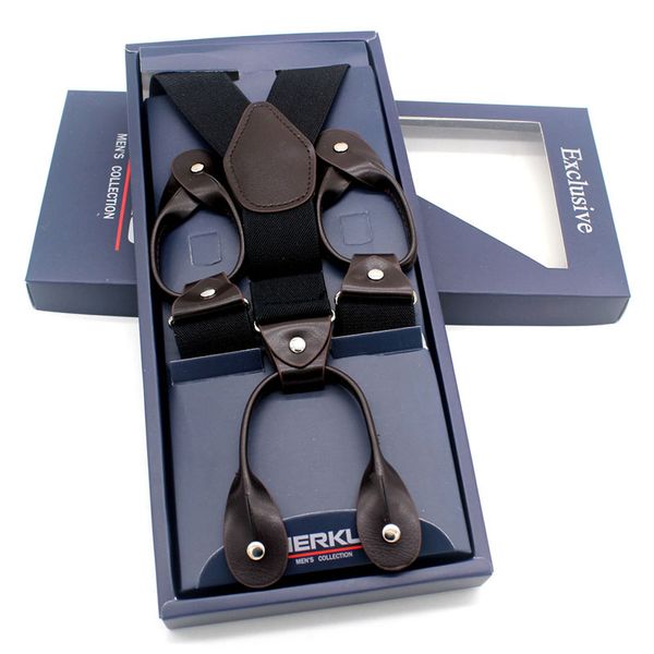 

fashion black men womens suspenders elastic y-back style adjustable braces solids brown leather button belts for wedding nbd9101, Black;white