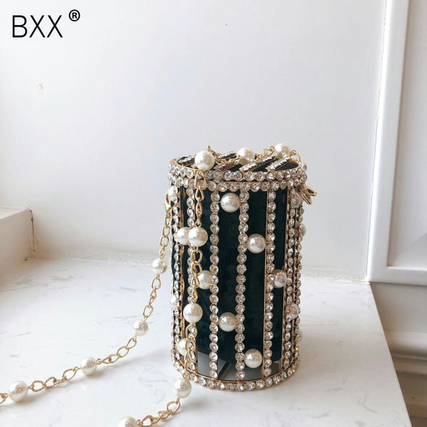 

bxx] 2020 pearls metallic evening clutch bag women sweet hollow out bucket handmade purses handbag beaded shoulder bags hj724