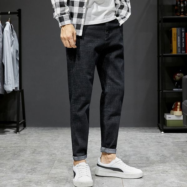 

студент девять пунктов джинсы мужские 2020 сезона новый случайный все-матч моды стрейч тощий тенденция узкие брюки узкие брюки, Blue