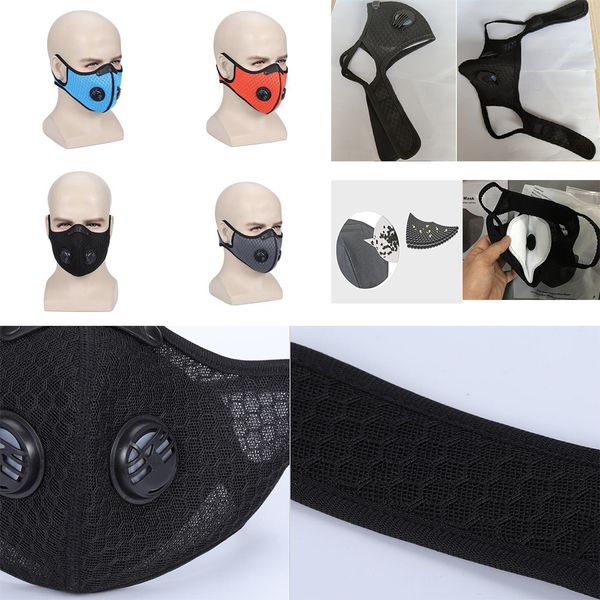 

mask protective pm2.5 activated carbon anti pollution dust proof sports face mask with respirator filters set for men women w-00070