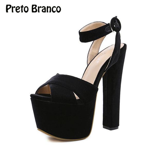 

preto branco 2020 new high-heeled crossover strap high-heeled water table women's shoes sandals platform sandals, Black