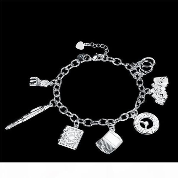 

fashion hanger 7 hand chain sterling silver plated bracelet spb615;high quatity fashion men and women 925 silver charm bracelets, Golden;silver