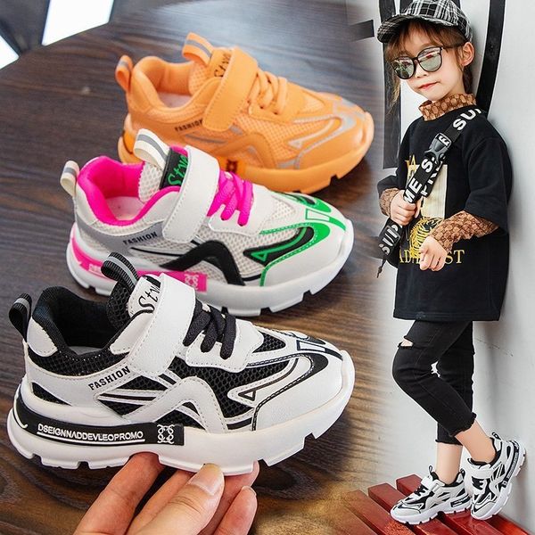 

girls' autumn 2020 new mesh sports sports breathable daddy shoes medium and large children's anti-skid boy casual student shoes, Black