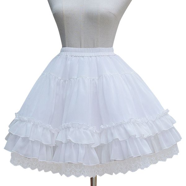 

skirts sweet lolita chiffon under skirt short a-line cosplay petticoat with layered ruffles, Black