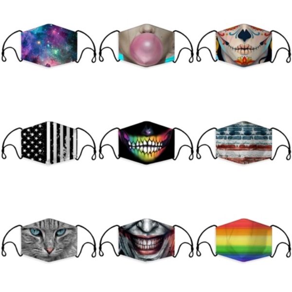 

2020 funny face mask reusable cartoon print designer dustproof mask ultraviolet-proof washable running riding bike protective mask#465
